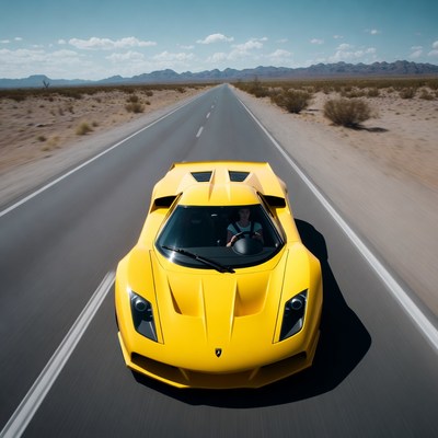 Yellow car driving on desert road
