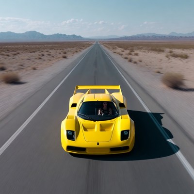 Fast car drives on empty road