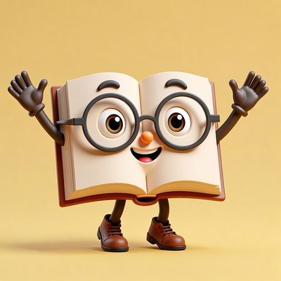 Friendly book character with arms up