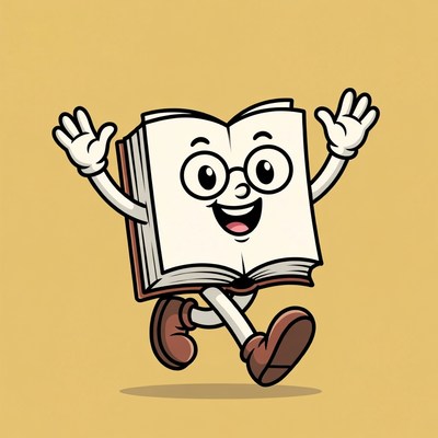 Happy book character running joyfully