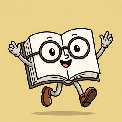 Happy book character with glasses