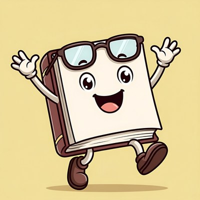Happy book character with glasses