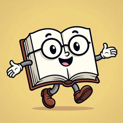 Happy cartoon book with glasses