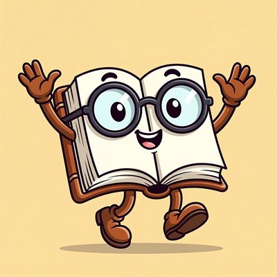 Cheerful book character with glasses