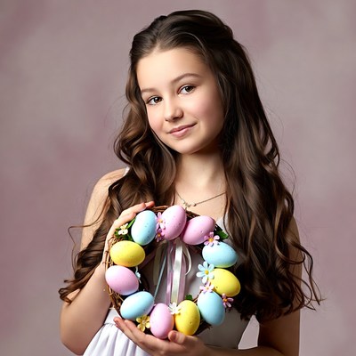 Girl holds easter egg wreath