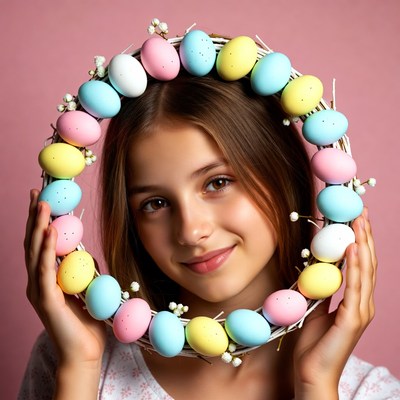 Girl holding easter egg wreath