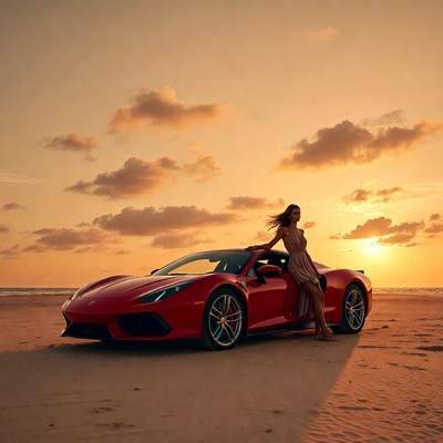 Driving at sunset along the beach