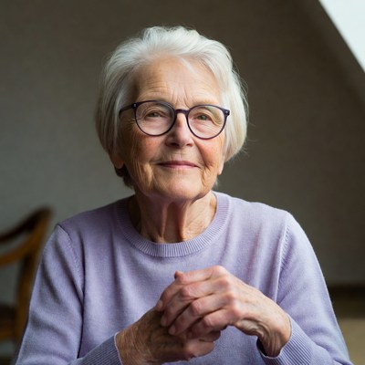 Elderly woman sitting at home
