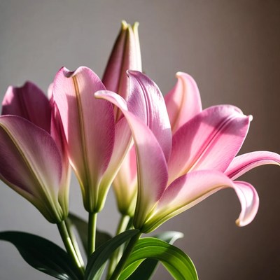 Pink lilies on display in indoor setting