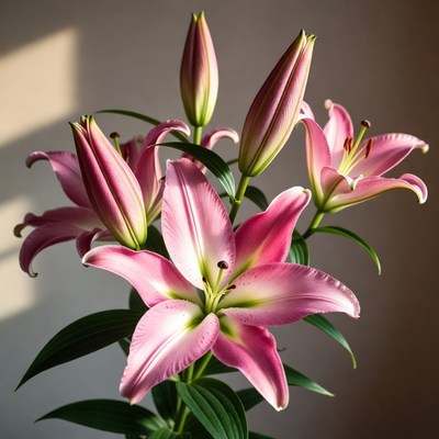 Pink lilies in bright light