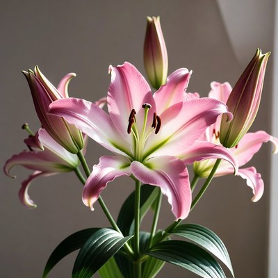Pink lilies in a bright room