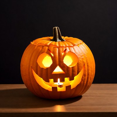 Carved pumpkin with candle light