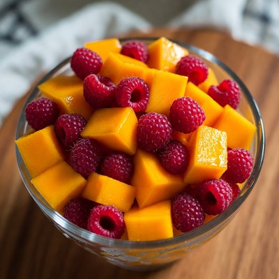 Fresh mango and raspberry dessert bowl