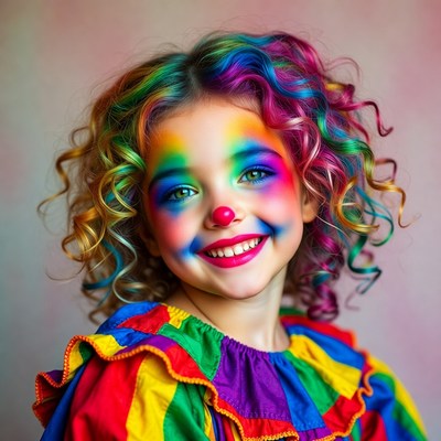 Colorful clown costume with bright makeup