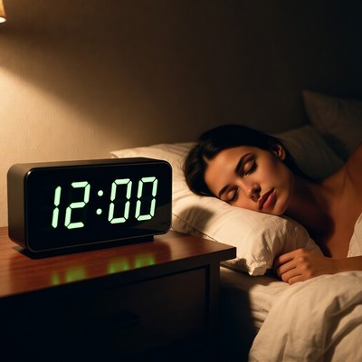 Woman sleeping next to alarm clock