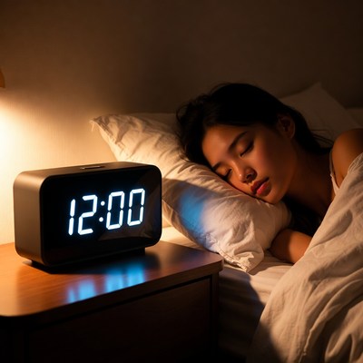 Woman sleeping next to clock