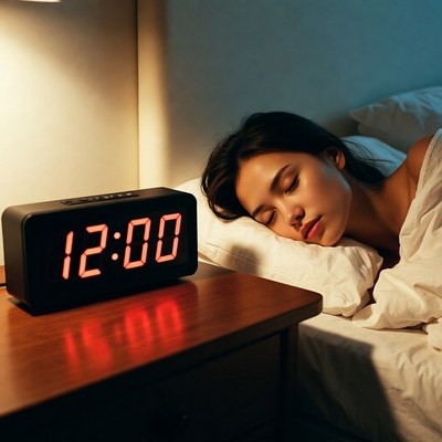 Young woman sleeping at midnight