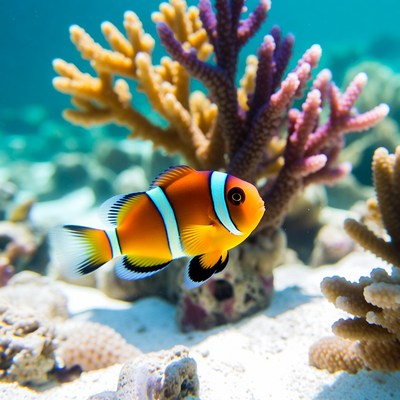Clownfish swimming near coral reef