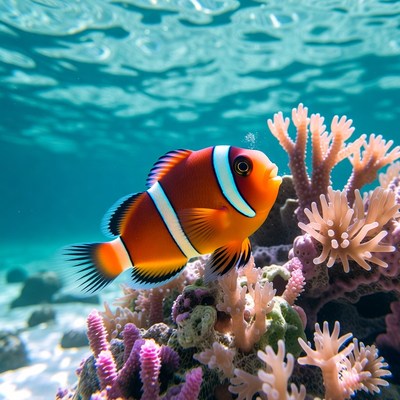 Clownfish swimming near coral reef
