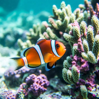 Clownfish swimming near coral reef