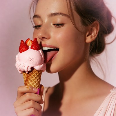 Enjoying ice cream cone in summer
