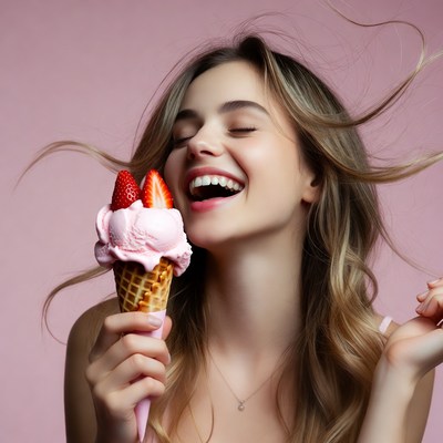 Girl enjoys ice cream on a warm day