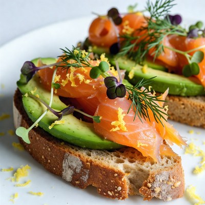 Breakfast with smoked salmon and avocado