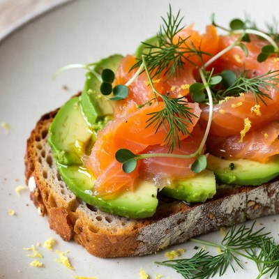 Salmon and avocado on bread