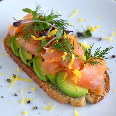 Delicious salmon and avocado toast creation