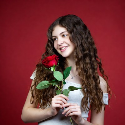 Girl holding rose in studio