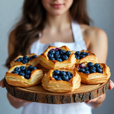Blueberry pastries on wooden tray