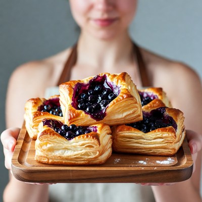 Woman holds pastries with berries