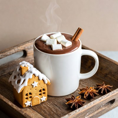 Hot chocolate with gingerbread house