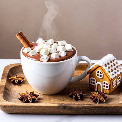 Hot chocolate with marshmallows and gingerbread