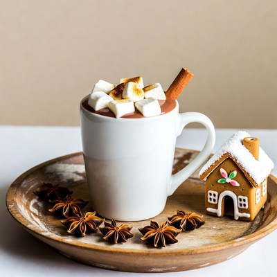 Hot chocolate with marshmallows and cookies