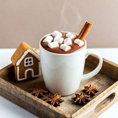 Hot chocolate with marshmallows and cookie