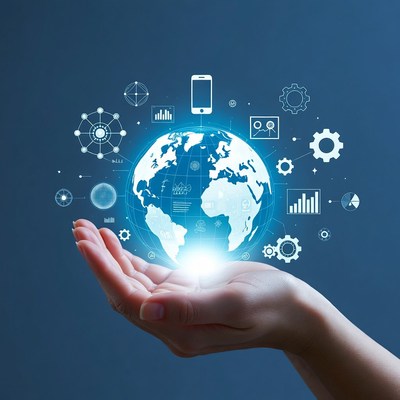 Hand holding a glowing globe