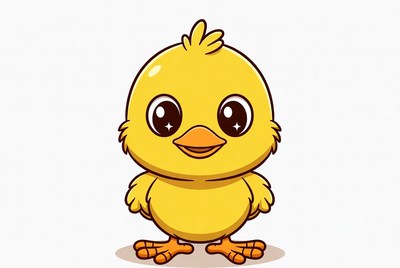 Cute yellow chick standing happily