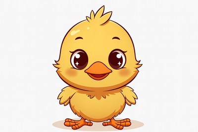 Cute cartoon chick standing and smiling