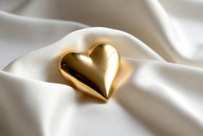 Golden heart on white fabric