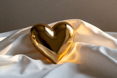 Golden heart on soft fabric