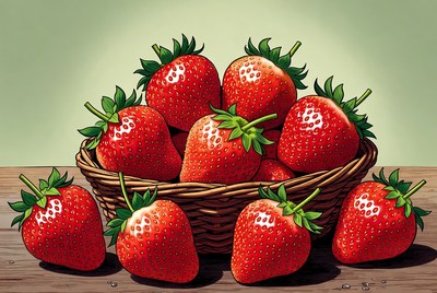 Fresh strawberries in a woven basket