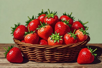 Fresh strawberries in a woven basket