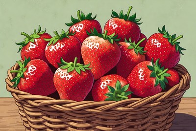 Fresh strawberries in a wicker basket