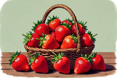 Fresh strawberries in a wicker basket