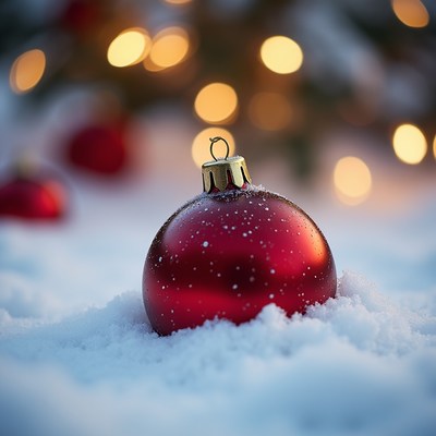 Red ornament on snow