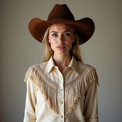 Woman in cowboy attire with hat