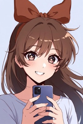 Young woman smiles with smartphone