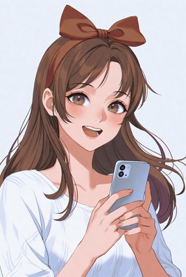 Young woman holding a smartphone with a smile