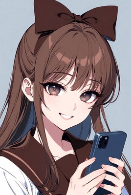 Girl holding smartphone and smiling